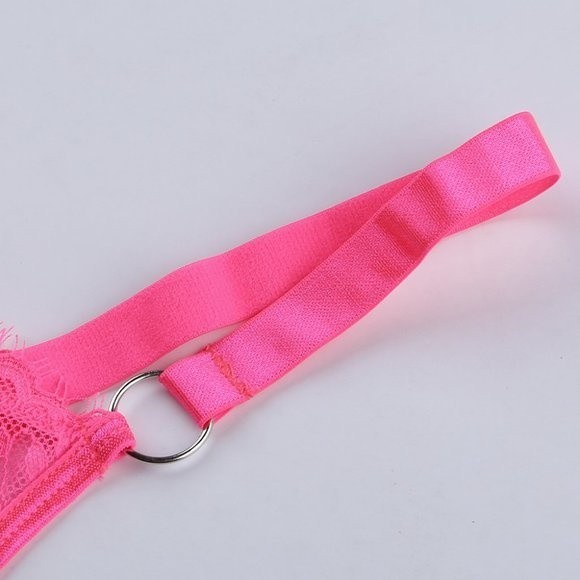 Neon Pink Lace Balconette Bralette Lingerie Set - Picture 12 of 15